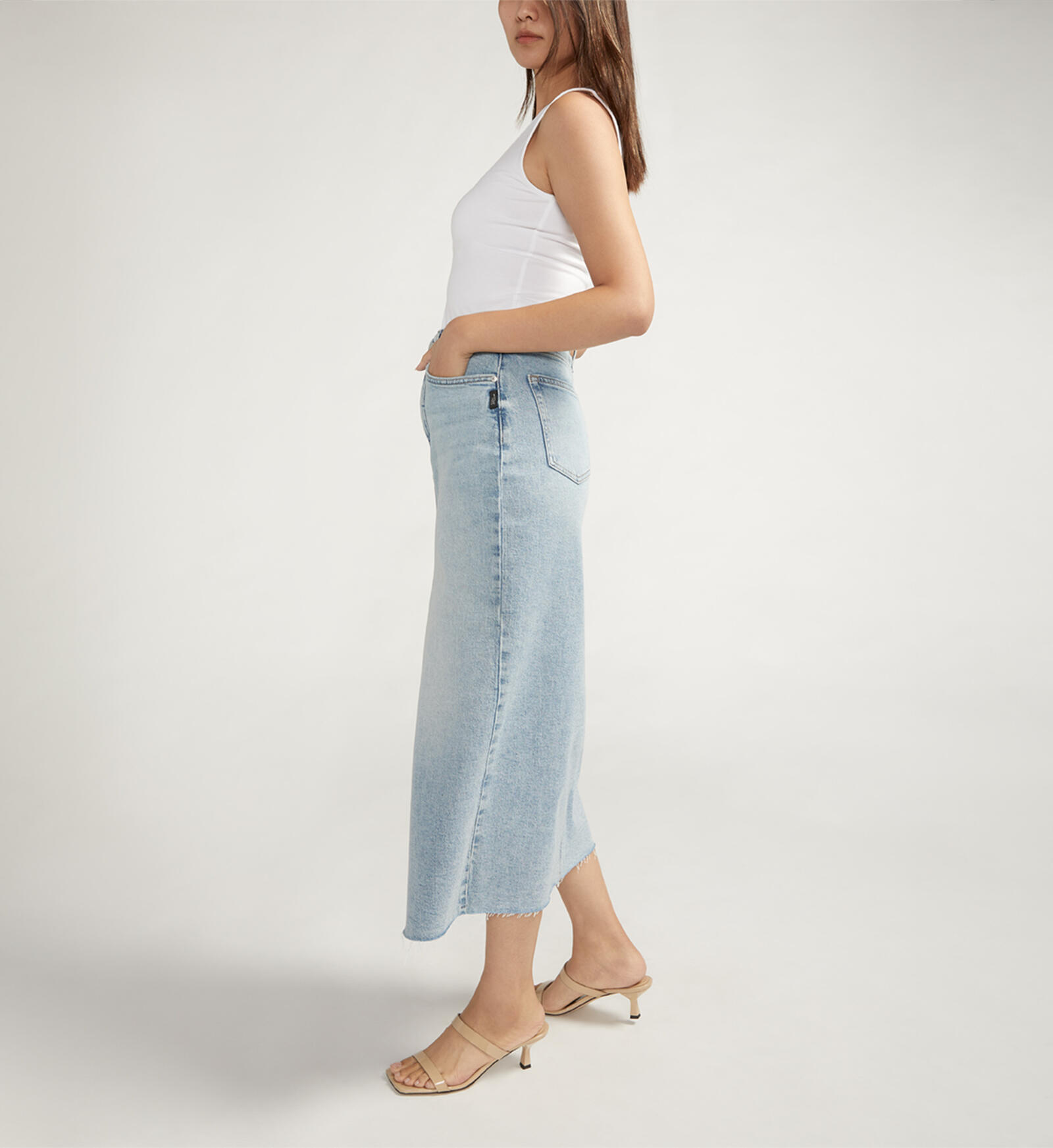  utcoco Women's Midi Jean Skirt High Waisted Slit Hem
